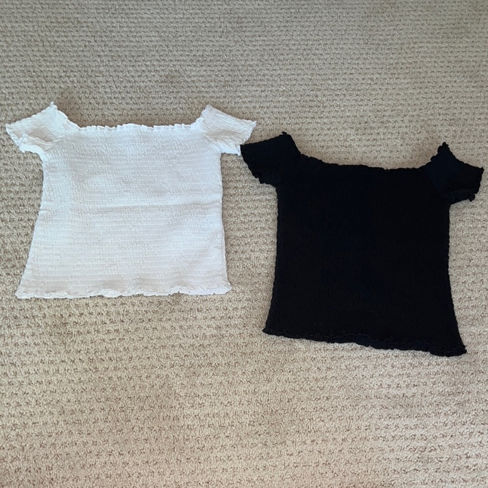 2 white and black off the shoulder hollister tops